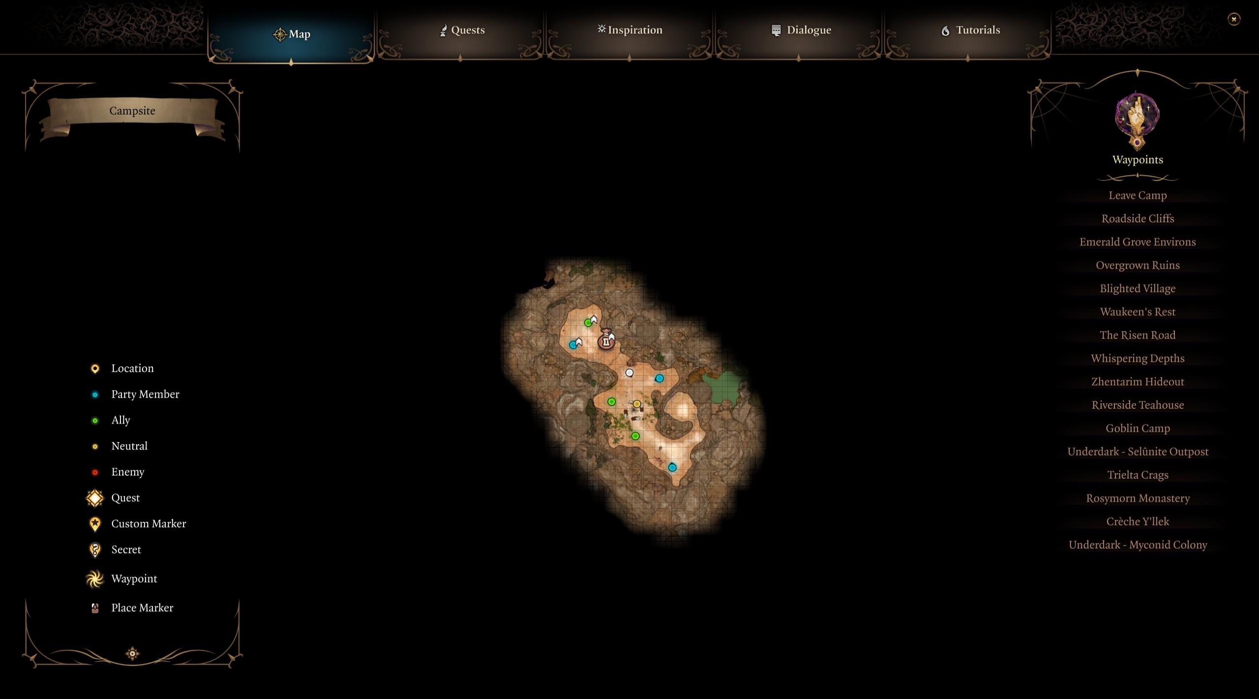 Baldur's Gate 3 cave camp map
