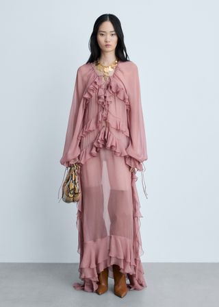 Semitransparent Chiffon Dress With Ruffles