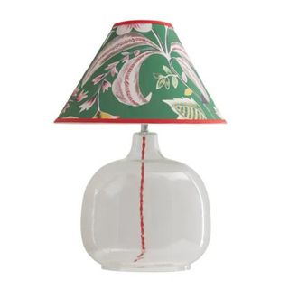 clear glass lamp base with patterned shade