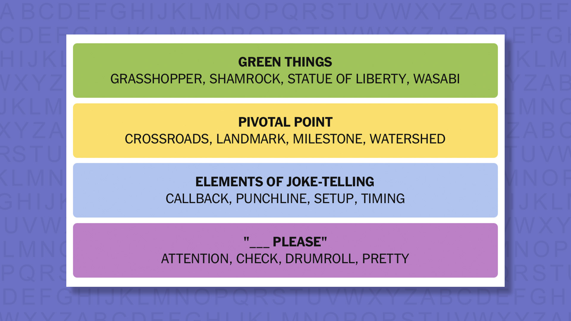 NYT Connections answers for game 991 on a purple background