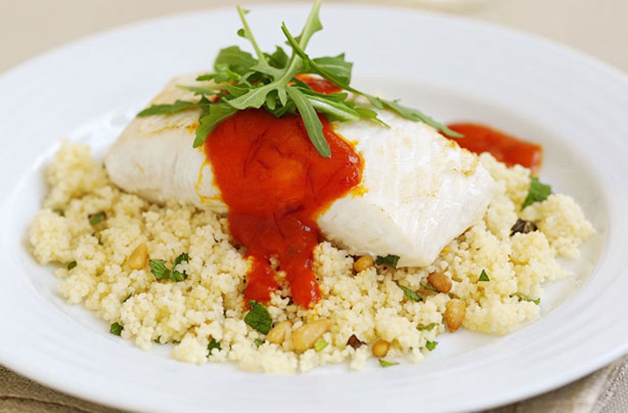 Halibut steaks with tomato peppadew sauce