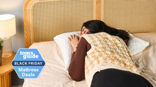 Woman sleeping on the Coop Original Adjustable pillow lying on her stomach