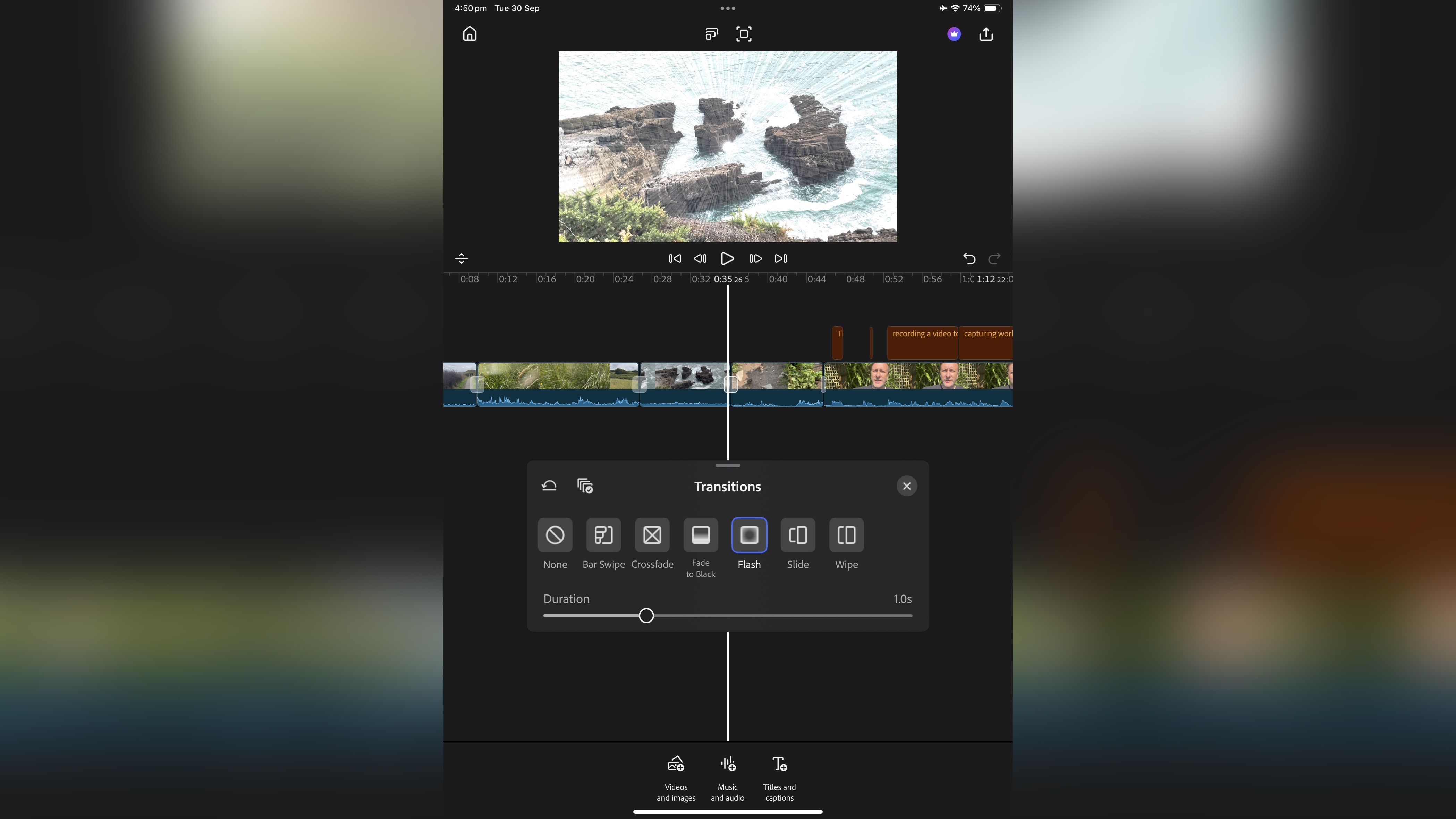 Adobe Premiere on iPhone during our review