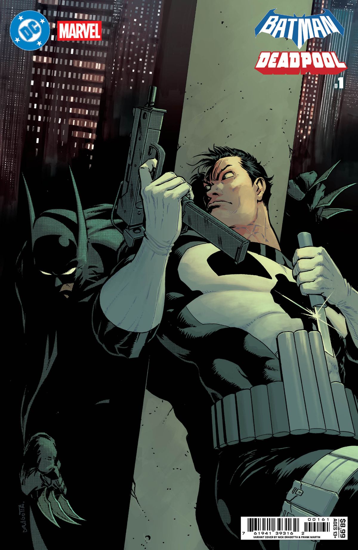 Batman sneaking up on the Punisher
