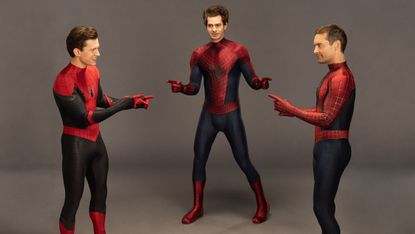 Tom Holland, Andrew Garfield and Tobey Maguire point meme