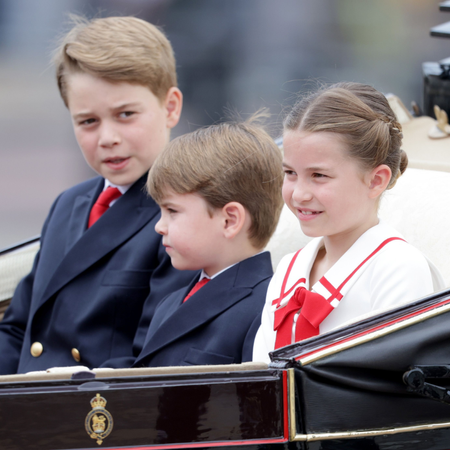 Prince George of Wales, Prince Louis of Wales and Princess Charlotte of Wales are seen during Trooping the Colour on June 17, 2023 in London, England. Trooping the Colour is a traditional parade held to mark the British Sovereign's official birthday. It will be the first Trooping the Colour held for King Charles III since he ascended to the throne.