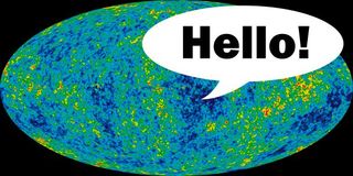 An illustration shows a message embedded in the Cosmic Microwave Background