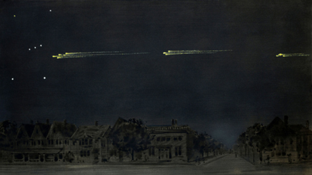 a painting of meteors in the sky