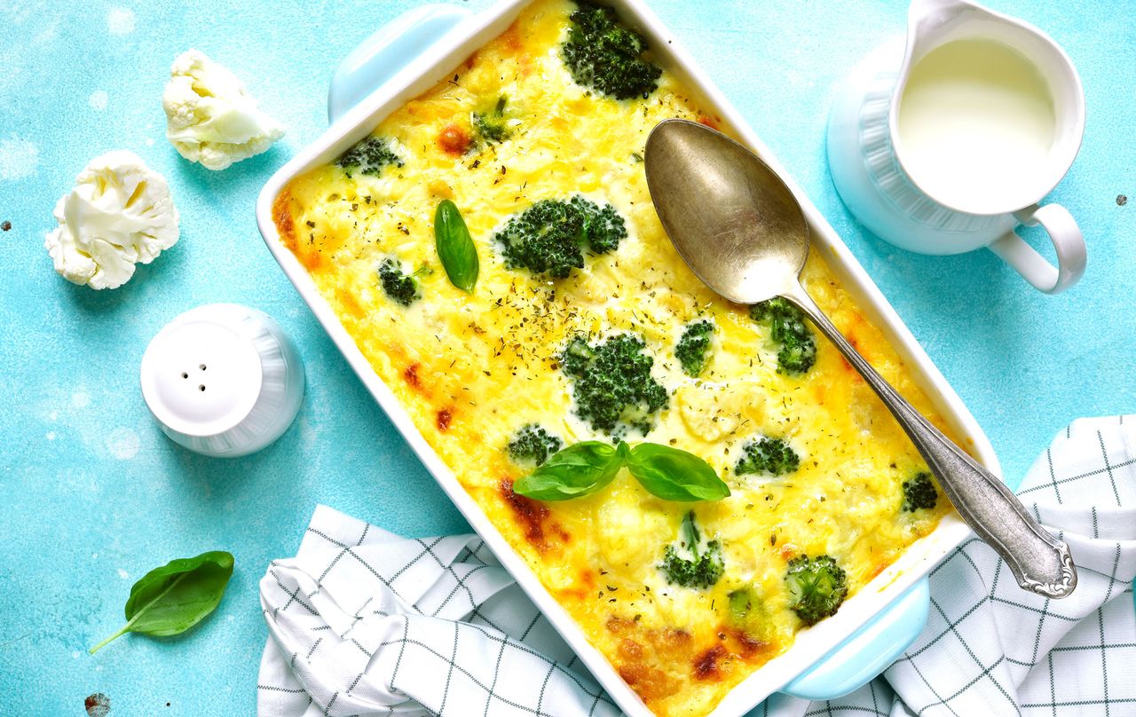 Broccoli leek and cauliflower cheese