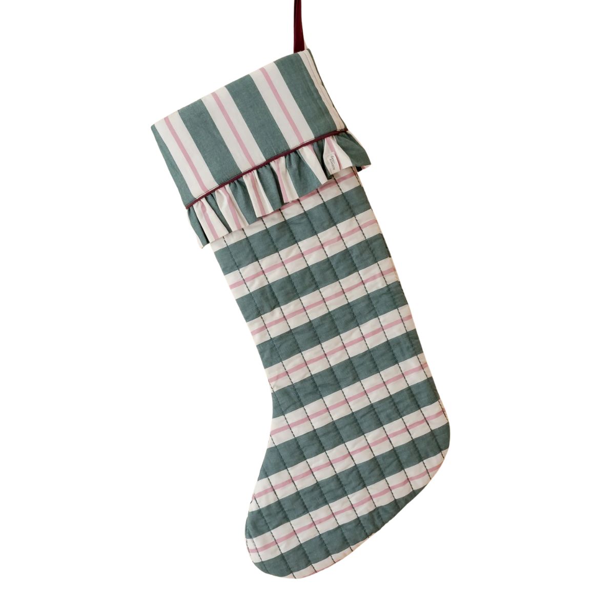 Tbco X Glassette Quilted Cotton Christmas Stocking in Green Stripe