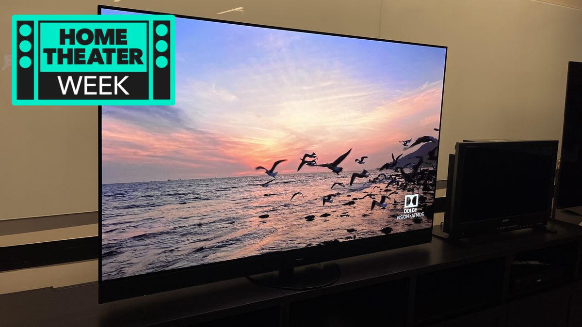 Panasonic Z95A with birds on screen and home theater week badge 