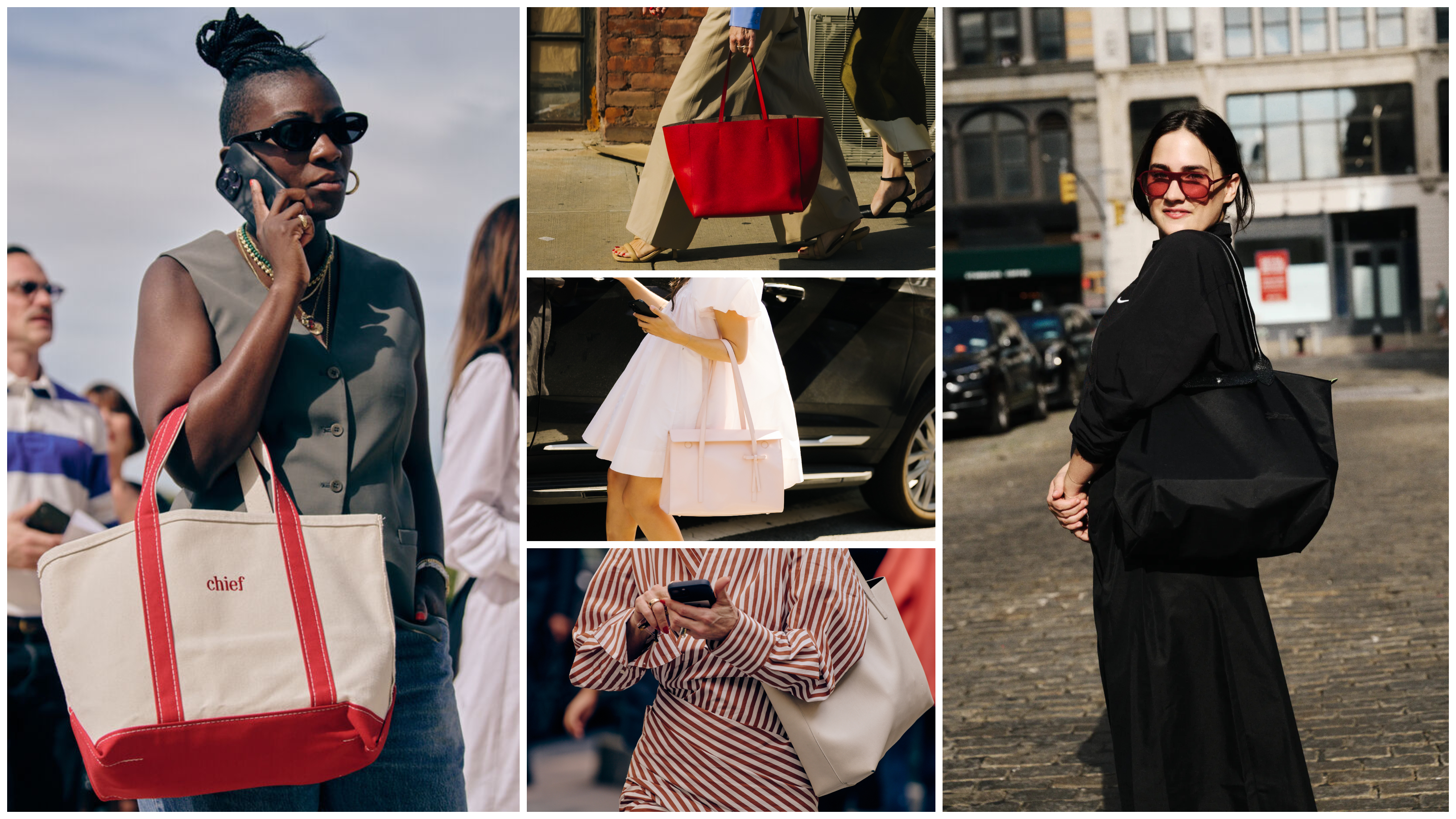 photos of women at fashion week carrying their best tote bags