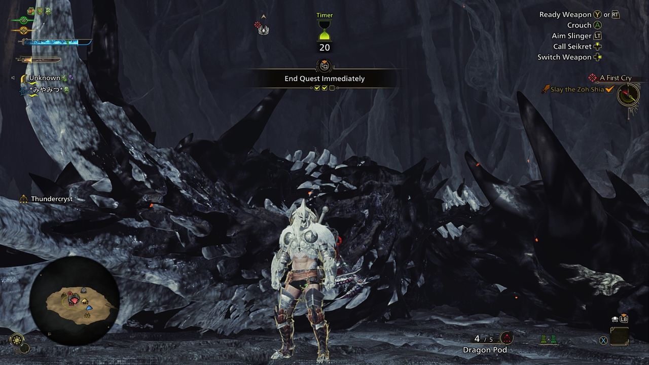 Pictures of my battle with Zoh Shia, a monster in Monster Hunter Wilds.