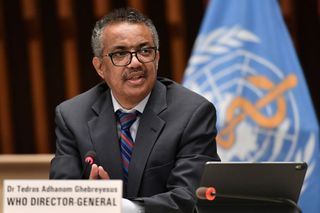World Health Organization (WHO) Director-General Tedros Adhanom Ghebreyesus at the WHO headquarters in Geneva.