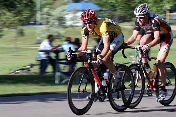 Bernard Sulzberger leading James Semper in two-man breakaway.