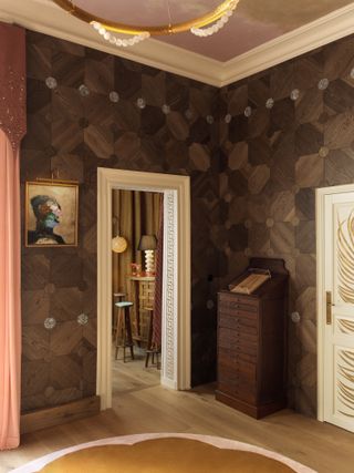 A living room covered with wall covering