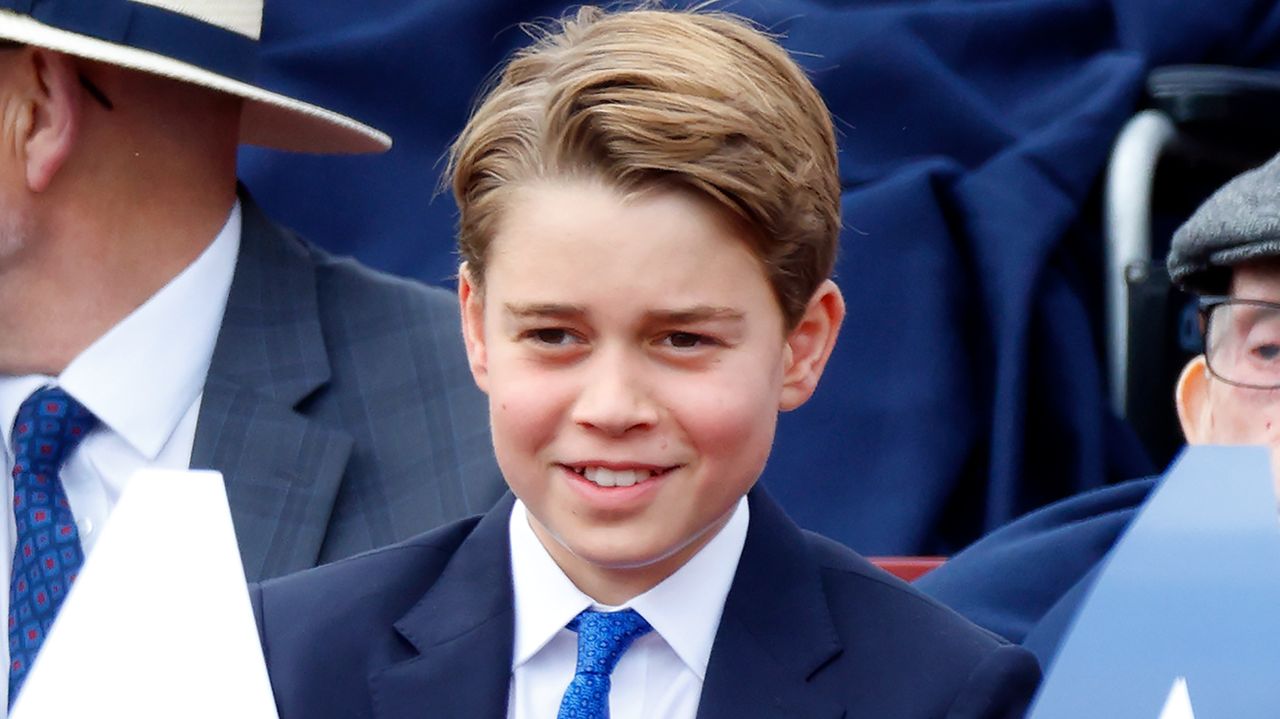 Prince George of Wales attends a military procession, down The Mall, to mark the 80th anniversary of VE Day on May 5, 2025