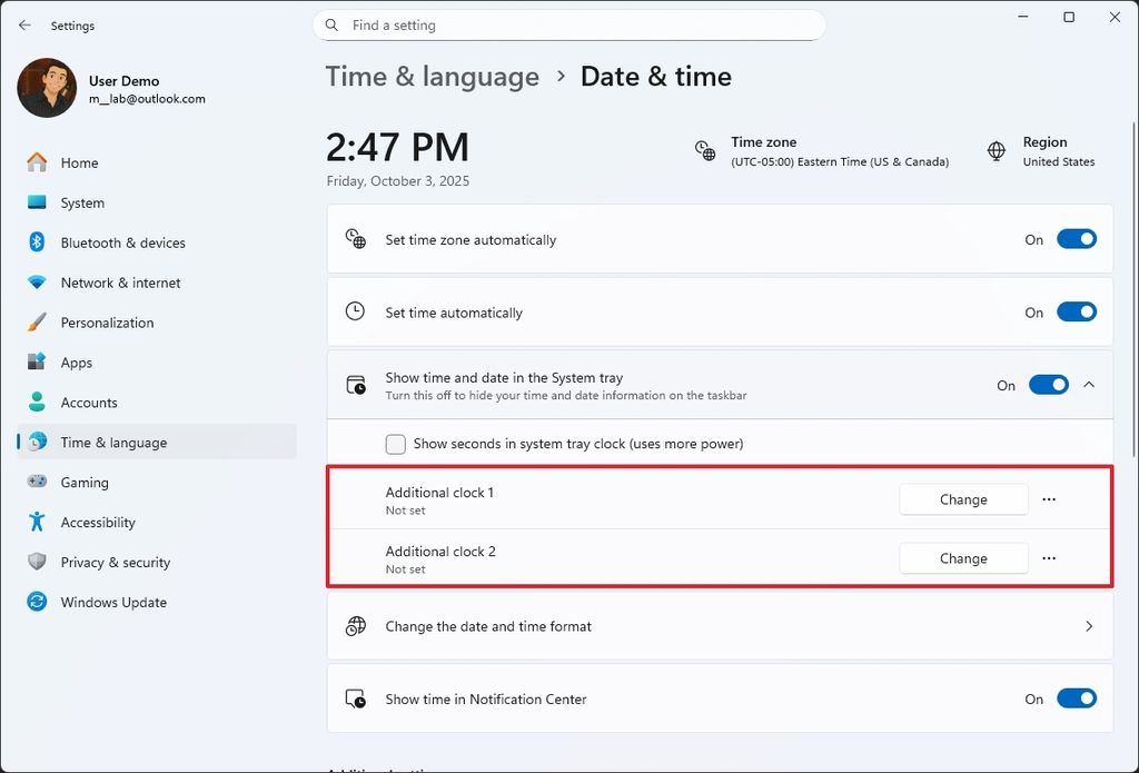 Windows 11 add additional clocks
