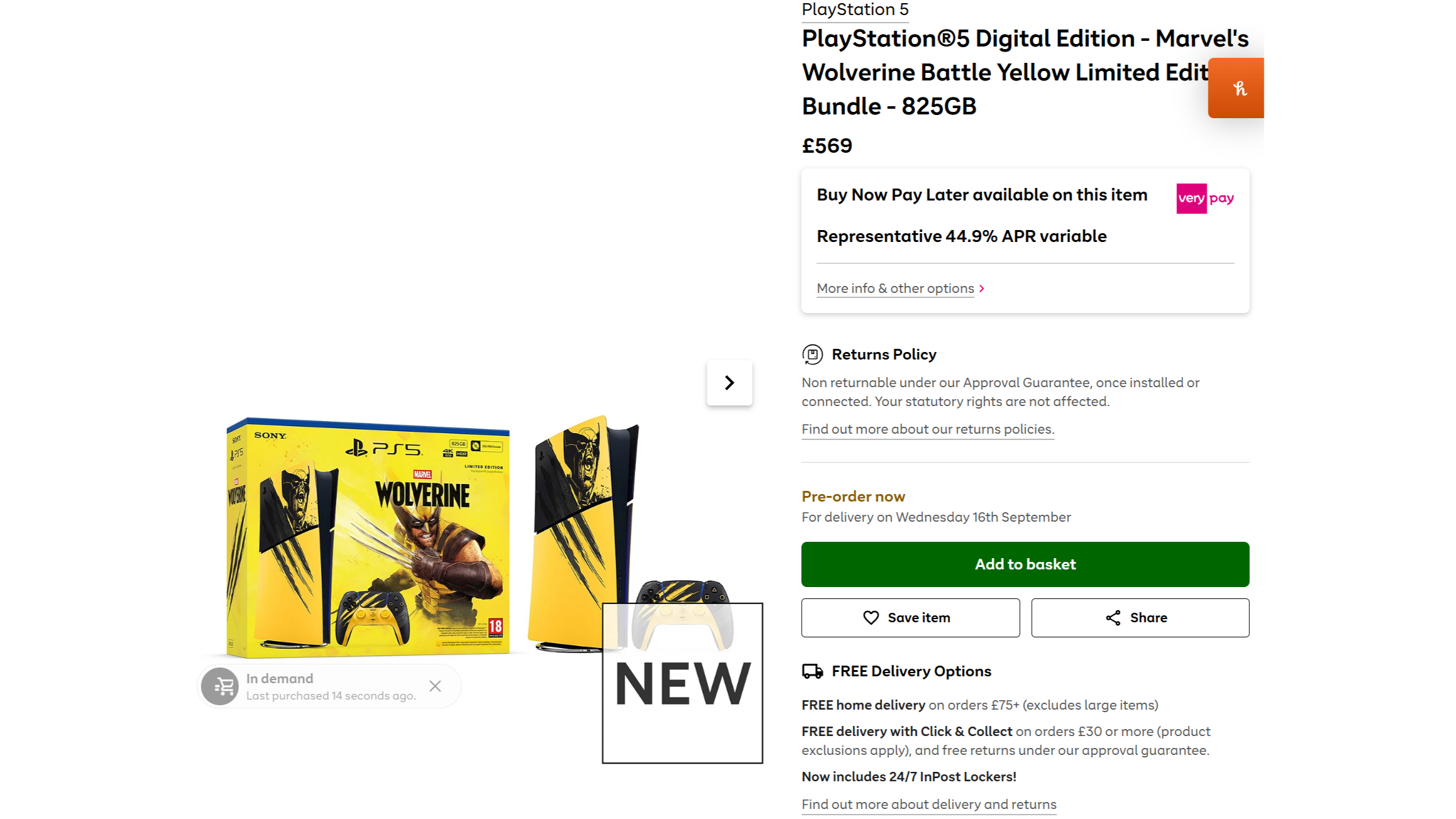 A screenshot of Very's Marvel's Wolverine pre-orders