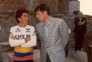 A throwback to national team days, the Cafe de Colombia jersey of mountains man Luis Herrera was a regular sight in the 1980s.