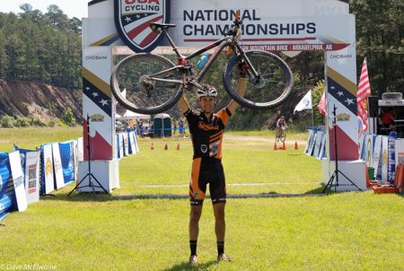 Payson McElveen (Orange Seal-Ridebiker) celebrates his first national championship at the finish.
