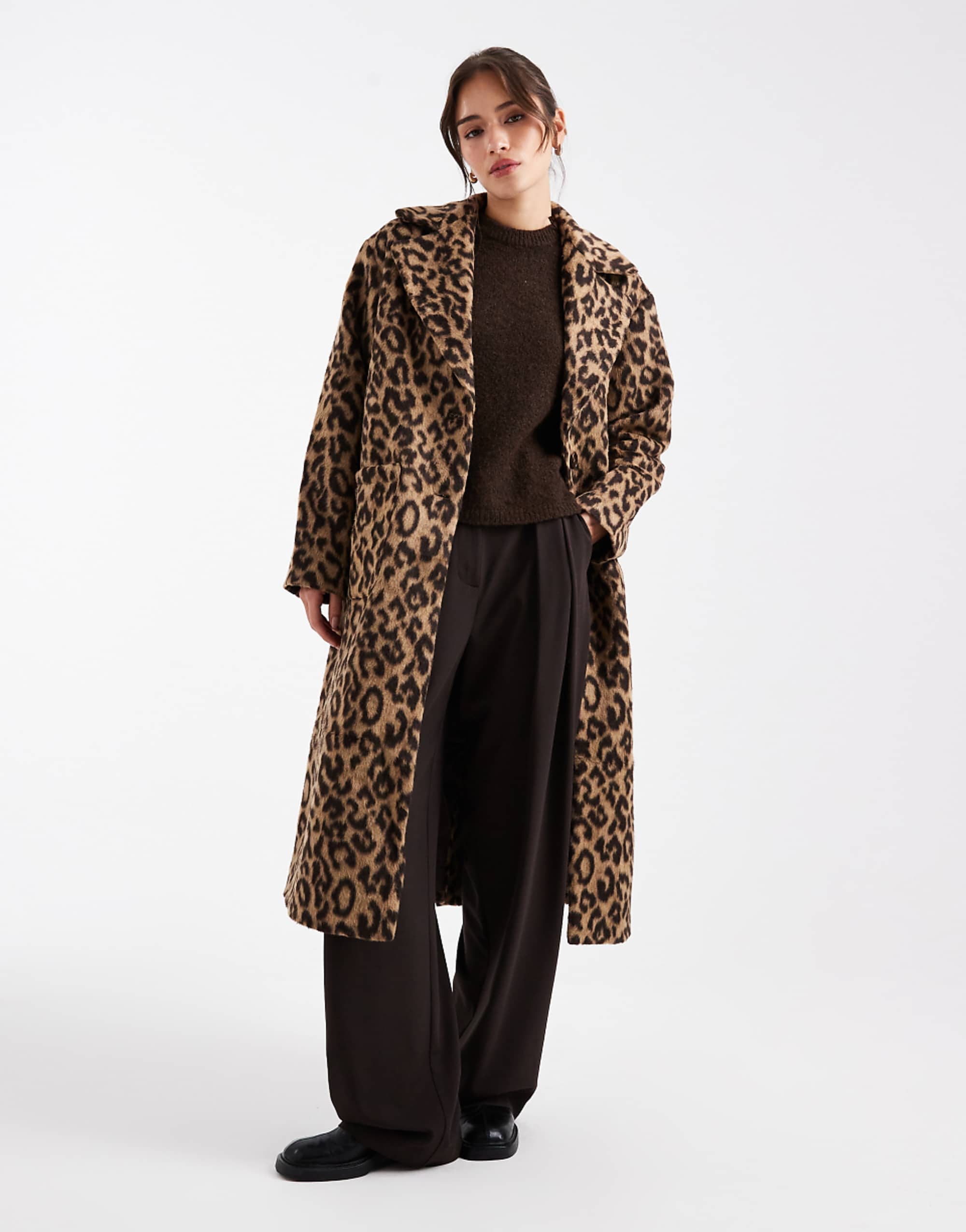 Pieces Formal Maxi Coat in Leopard Print