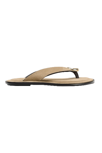 ZARA, Flat Suede Sandals With Metallic Ornament
