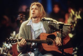 Kurt Cobain performs onstage with Nirvana at Sony Studios in New York City on November 18, 1993