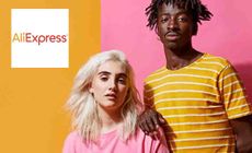 The AliExpress logo over an image of two people