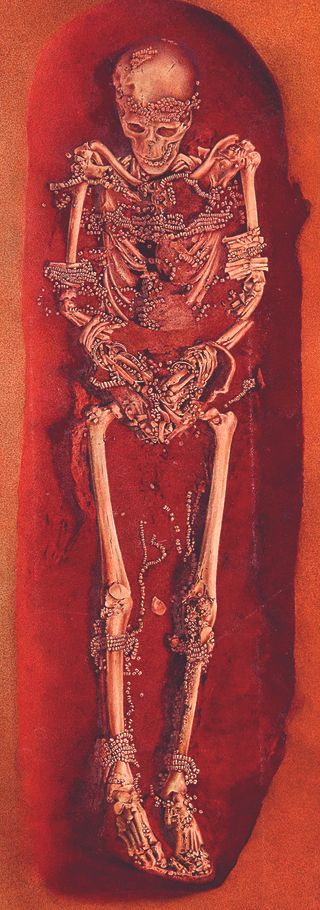The bodies at Sunghir, including this one of a roughly 40-year-old man, were covered with red ochre.