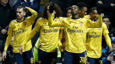 Eddie Nketiah celebrates his goal for Arsenal against Portsmouth in the FA Cup 