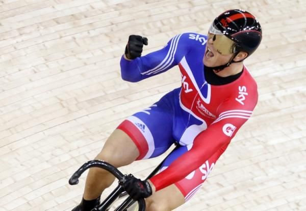 Chris Hoy happy after he won his Keirin heat