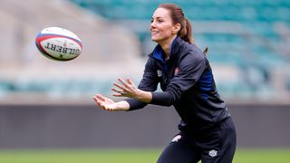 Catherine, Duchess of Cambridge takes part in an England rugby training session