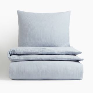 Blue Muslin Twin Duvet Cover Set