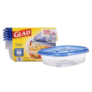 Glad Medium Square Food Storage Containers for Everyday Use | Medium Square Food Storage Containers Hold Up to 25 Ounces of Food (25 Oz) |5 Count, Standard Food Containers, Blue, Clear