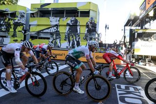 Bora-Hansgrohe’s Peter Sagan crosses the line for fourth place on stage 14 of the 2020 Tour de France, taking more points in his chase for the green jersey