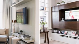 Living room with TV units with concealed wires to make a home look expensive