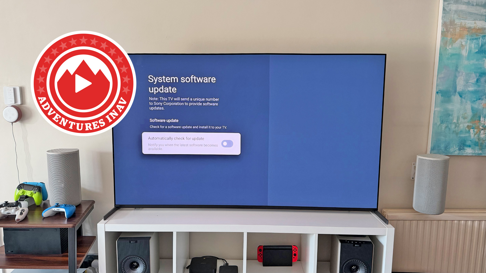 A photo of the Sony Bravia 8 II OLED TV standing atop a white bookcase