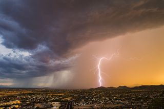 A monsoon and lightning over Tucson, Arizona.