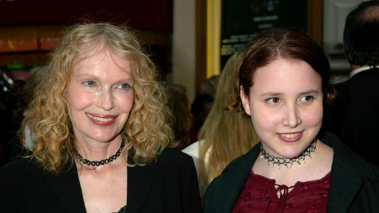 **FILE PHOTO** Allen v. Farrow reveals video of 7-year-old Dylan Farrow describing alleged sexual abuse by Woody Allen. Mia Farrow and daughter Dylan Farrow arriving at the opening night performance of "Gypsy" at The Shubert Theatre in New York City on May 1, 2003. Photo Credit: Henry McGee/MediaPunch 