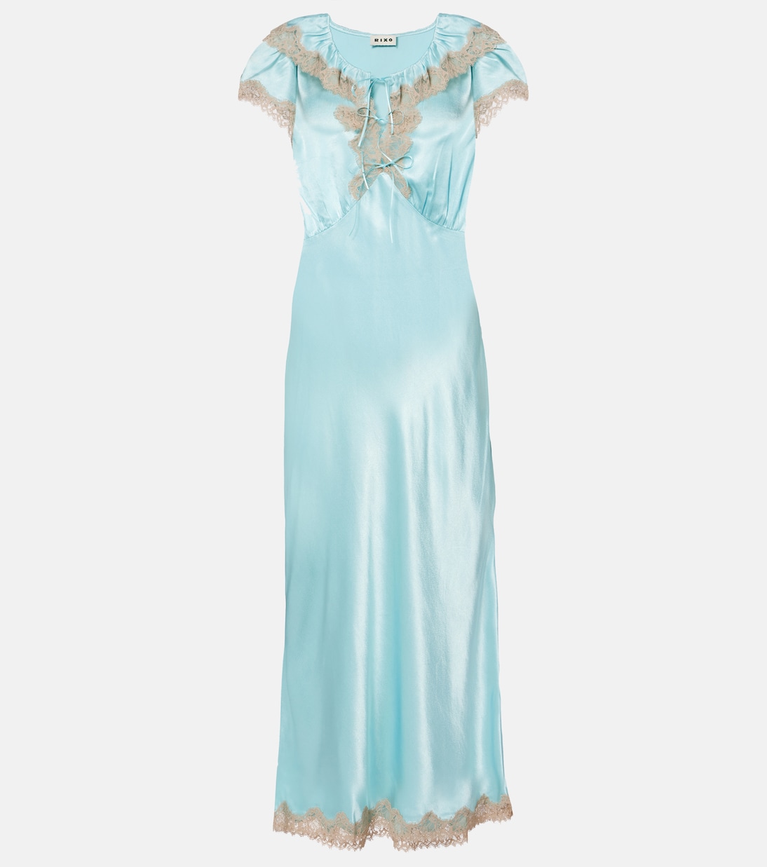 Viviene Lace-Trimmed Satin Midi Dress in Blue - Rixo