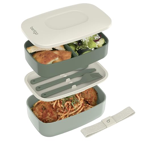 Bentgo Classic Stackable 3-Compartment Adult Bento-Style Lunch Box | Removable Utensil Set and Sealing Strap, Bpa-Free, Food Container Ideal for Meal Prep, Work, and on the Go (khaki Green)