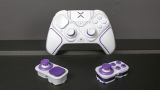 The PDP Victrix Pro BFG Controller with PDP's new Hall Effect modules in front of it on a desk