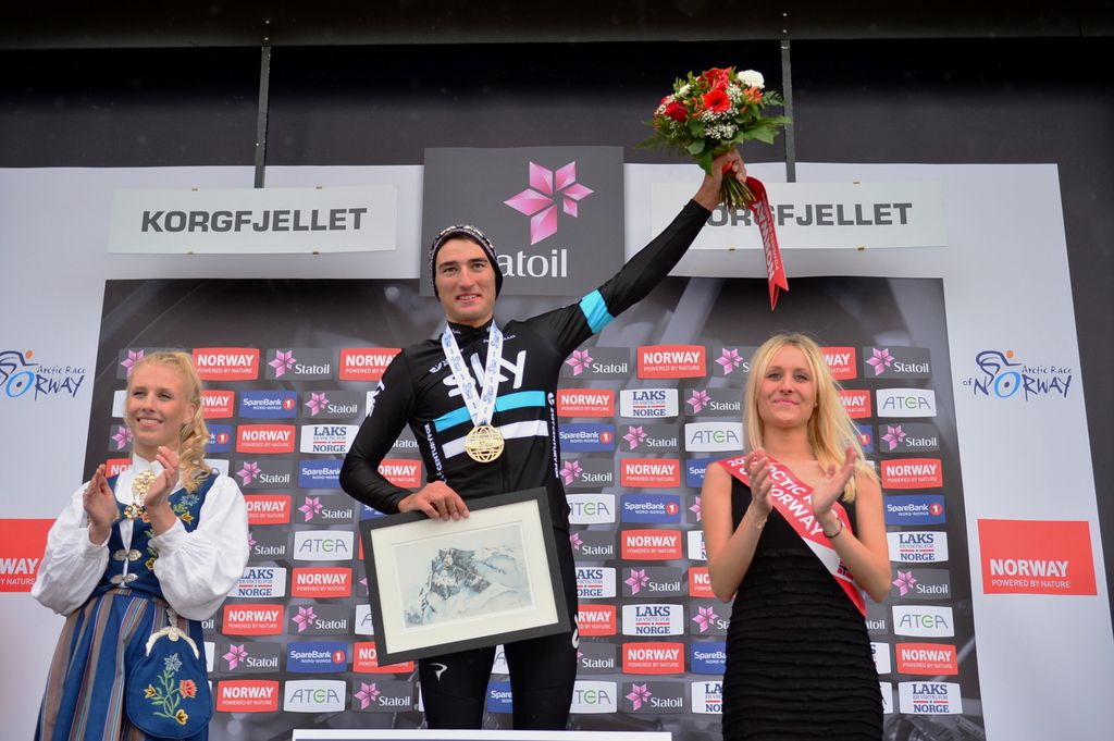Gianni Moscon (Team Sky) on the podium as stage winner