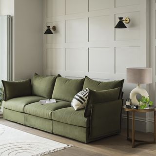 Swyft green sofa in living room.