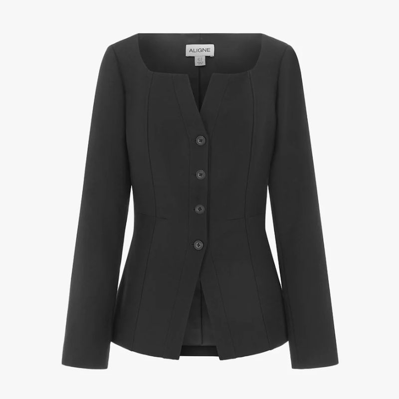A cutout of a Aligne scoop neck blazer