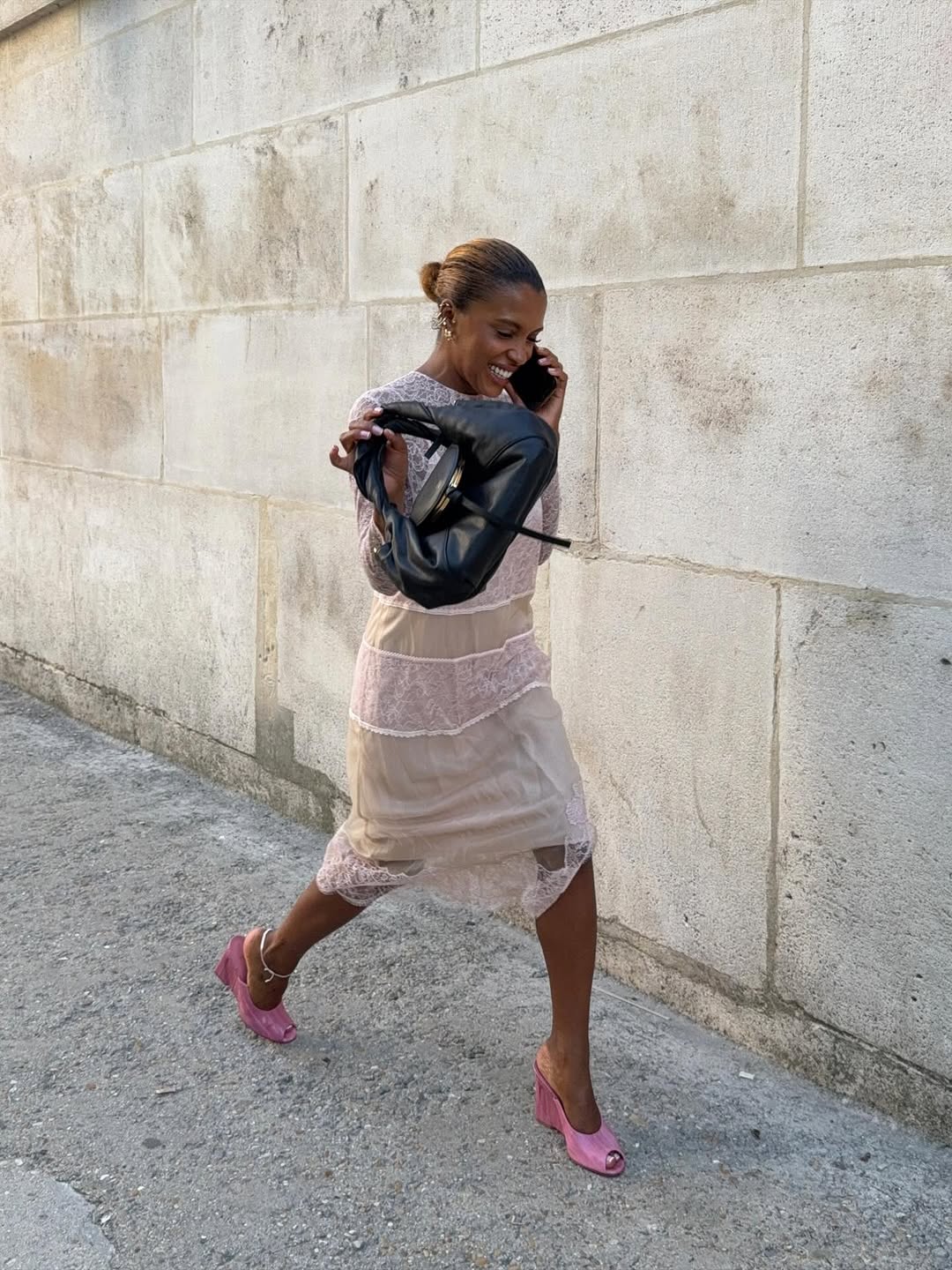 woman wearing wedge heels outfit fall 2025