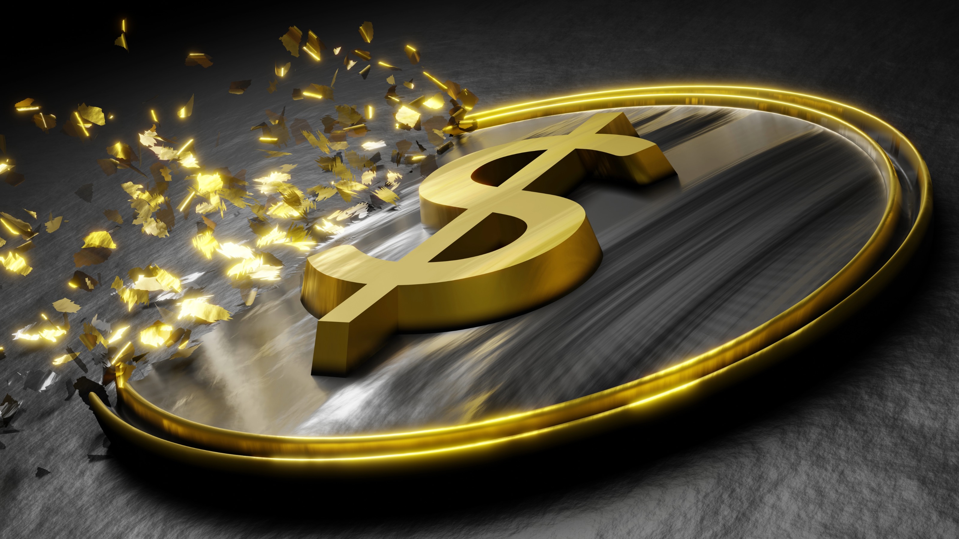Gold US dollar sign vanishing from one side