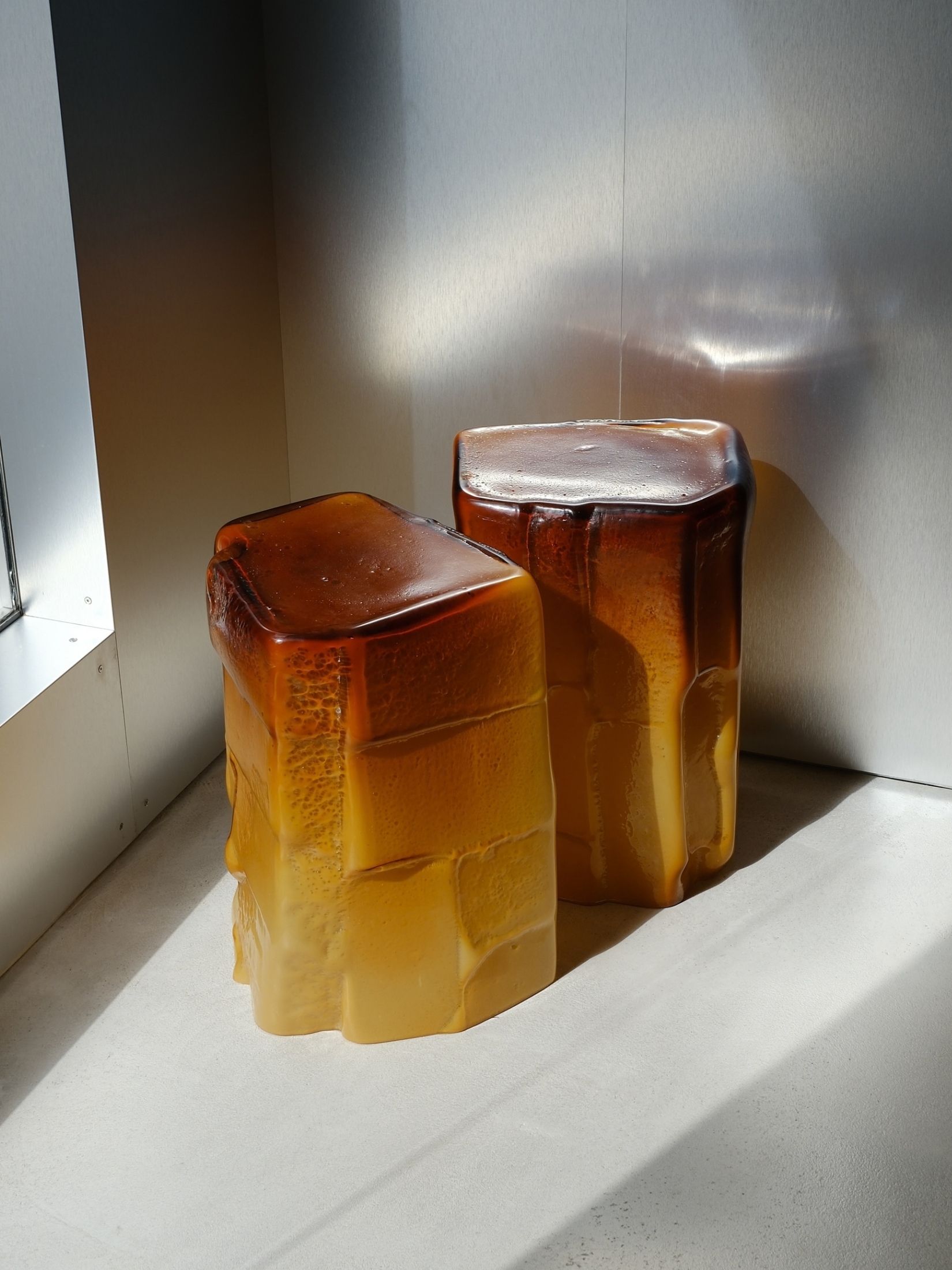 orange glass side tables