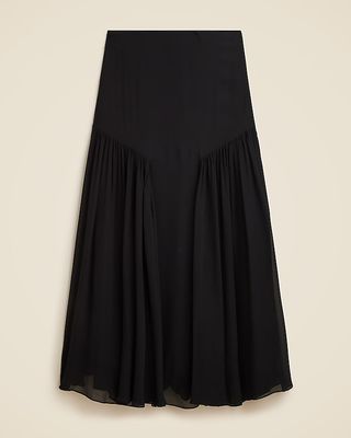 Drop-Waist Pleated Skirt in Chiffon